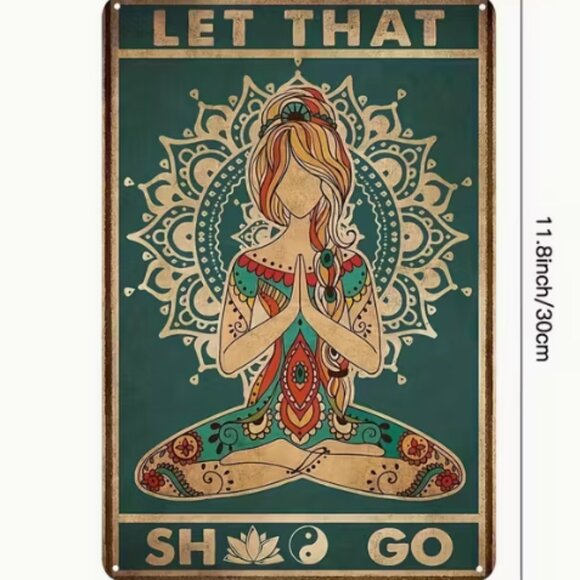 2D Flat, Vintage-Inspired Metal Wall Art - "Let That Sh*T Go" Lotus Design - Picture 1 of 4